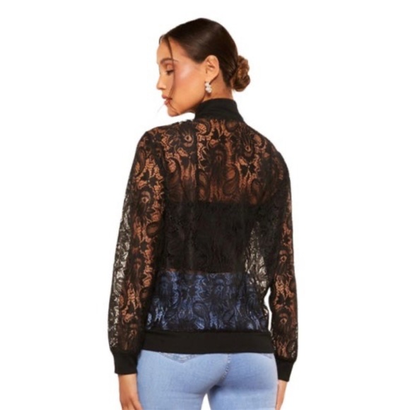 Emaline Petite Privé Zip Up Lace Bomber Jacket - Picture 3 of 6